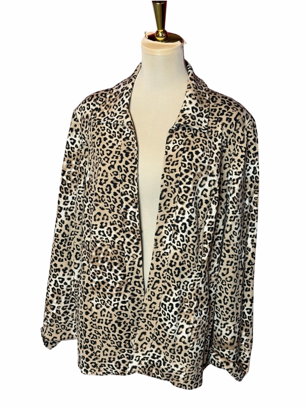 Chico's Leopard Print Open Front Jacket - Beige/Black